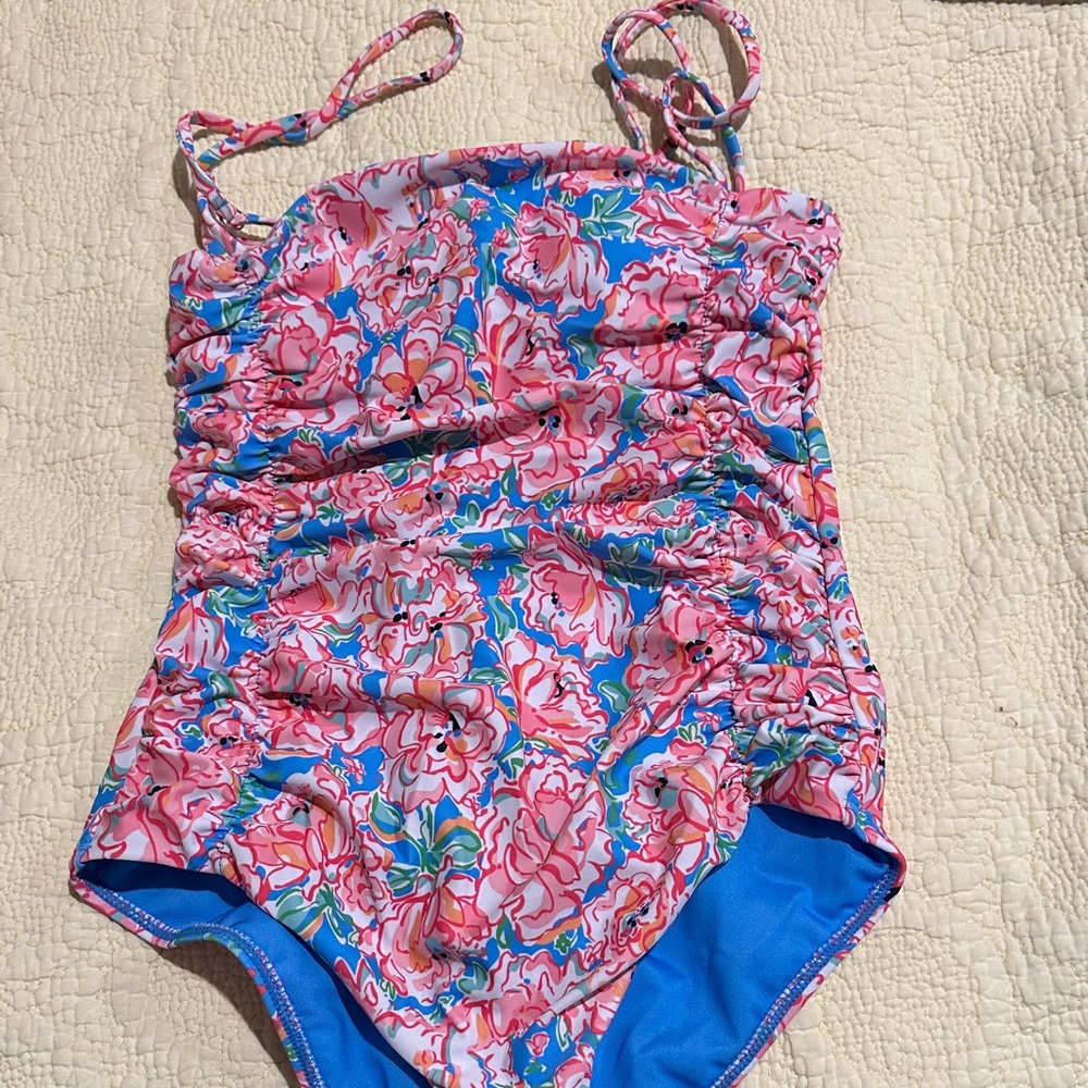 Pink Lily Floral One Piece Swimsuit. Like new